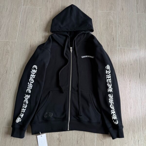 Chrome Hearts Scroll Logo Zip Up Hoodie 'Black'