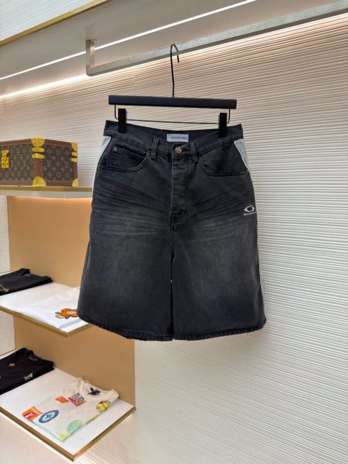 Balenciaga Ribbed Detail Denim Shorts