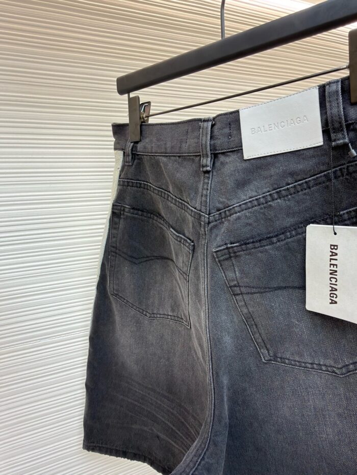 Balenciaga Ribbed Detail Denim Shorts