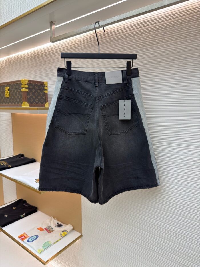 Balenciaga Ribbed Detail Denim Shorts
