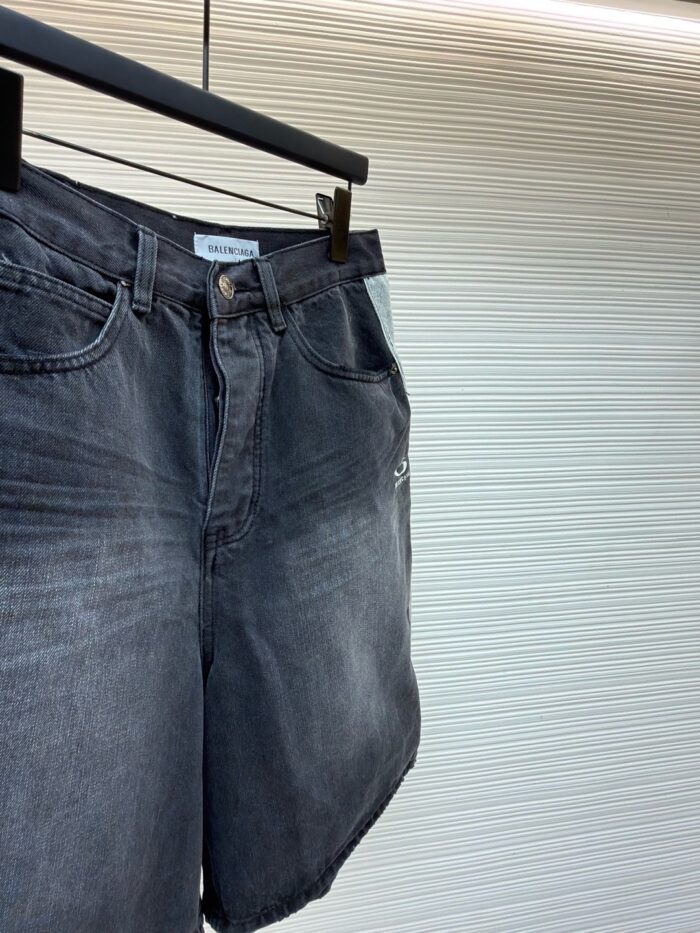 Balenciaga Ribbed Detail Denim Shorts