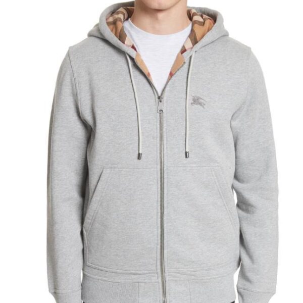 Burberry Zip Up Hoodie With Check Hood BlackGrey 1 Burberry Zip Up Hoodie With Check Hood 'Black/Grey'