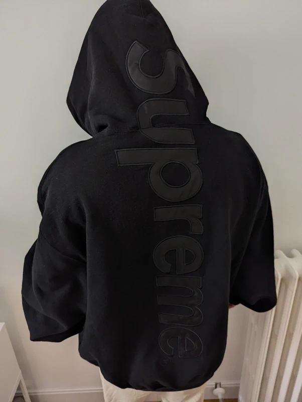 Supreme Satin Applique Hooded Sweatshirt 'Black'