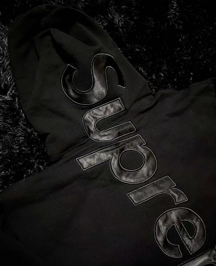Supreme Satin Applique Hooded Sweatshirt 'Black'