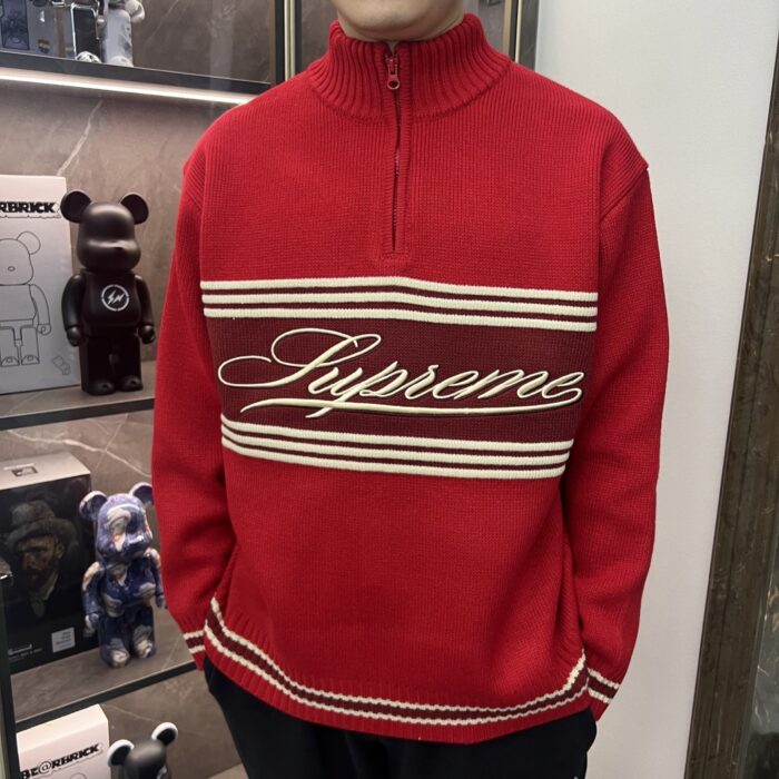 Supreme Script Stripe Half Zip Sweaters