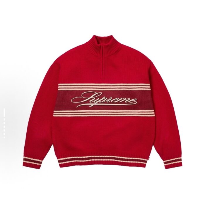 Supreme Script Stripe Half Zip Sweaters