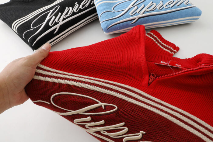 Supreme Script Stripe Half Zip Sweaters