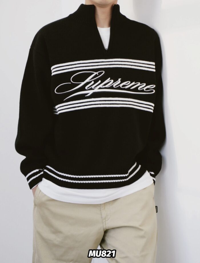 Supreme Script Stripe Half Zip Sweaters