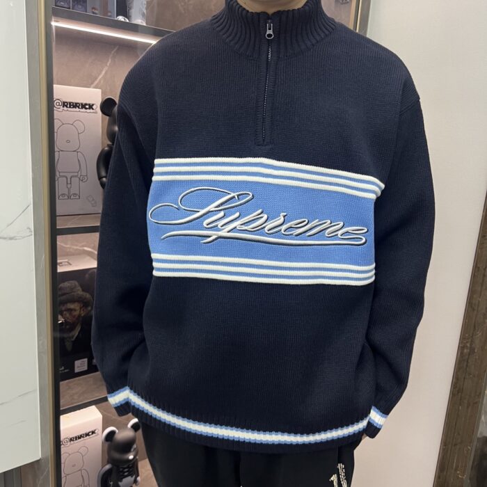 Supreme Script Stripe Half Zip Sweaters