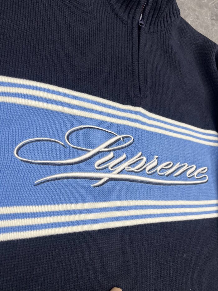 Supreme Script Stripe Half Zip Sweaters