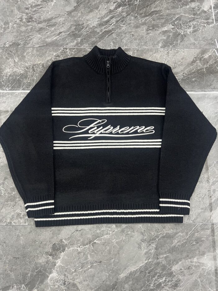 Supreme Script Stripe Half Zip Sweaters