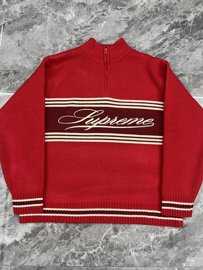 Supreme Script Stripe Half Zip Sweaters