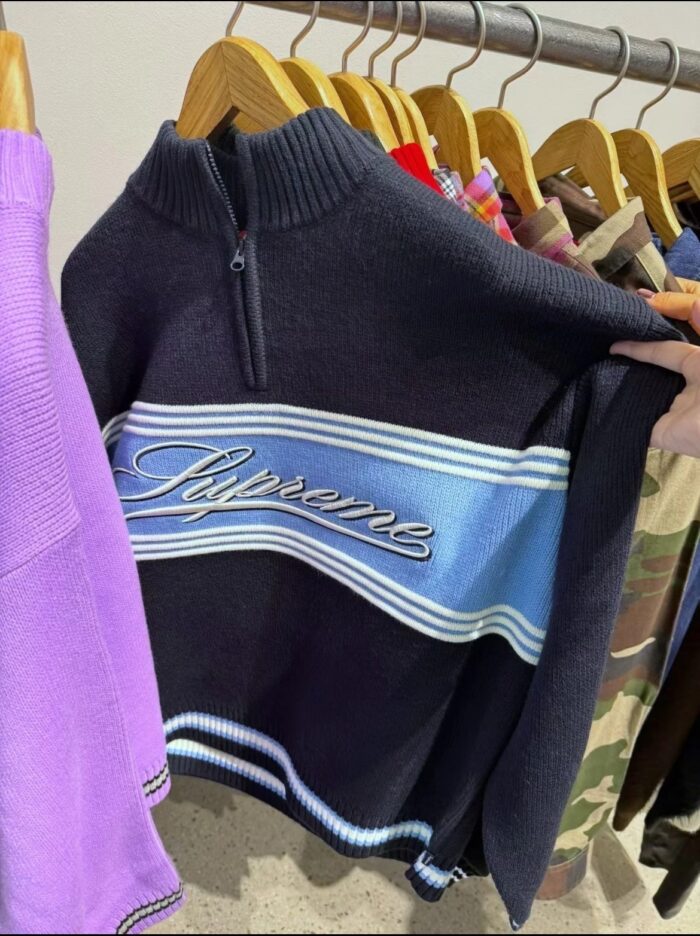 Supreme Script Stripe Half Zip Sweaters